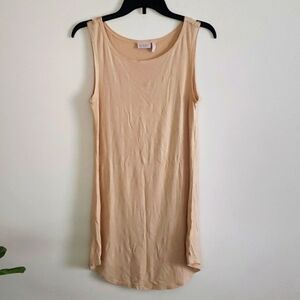 Logo Lori Goldstein tan flowy tank top, jersey knit lightweight stretchy women S
